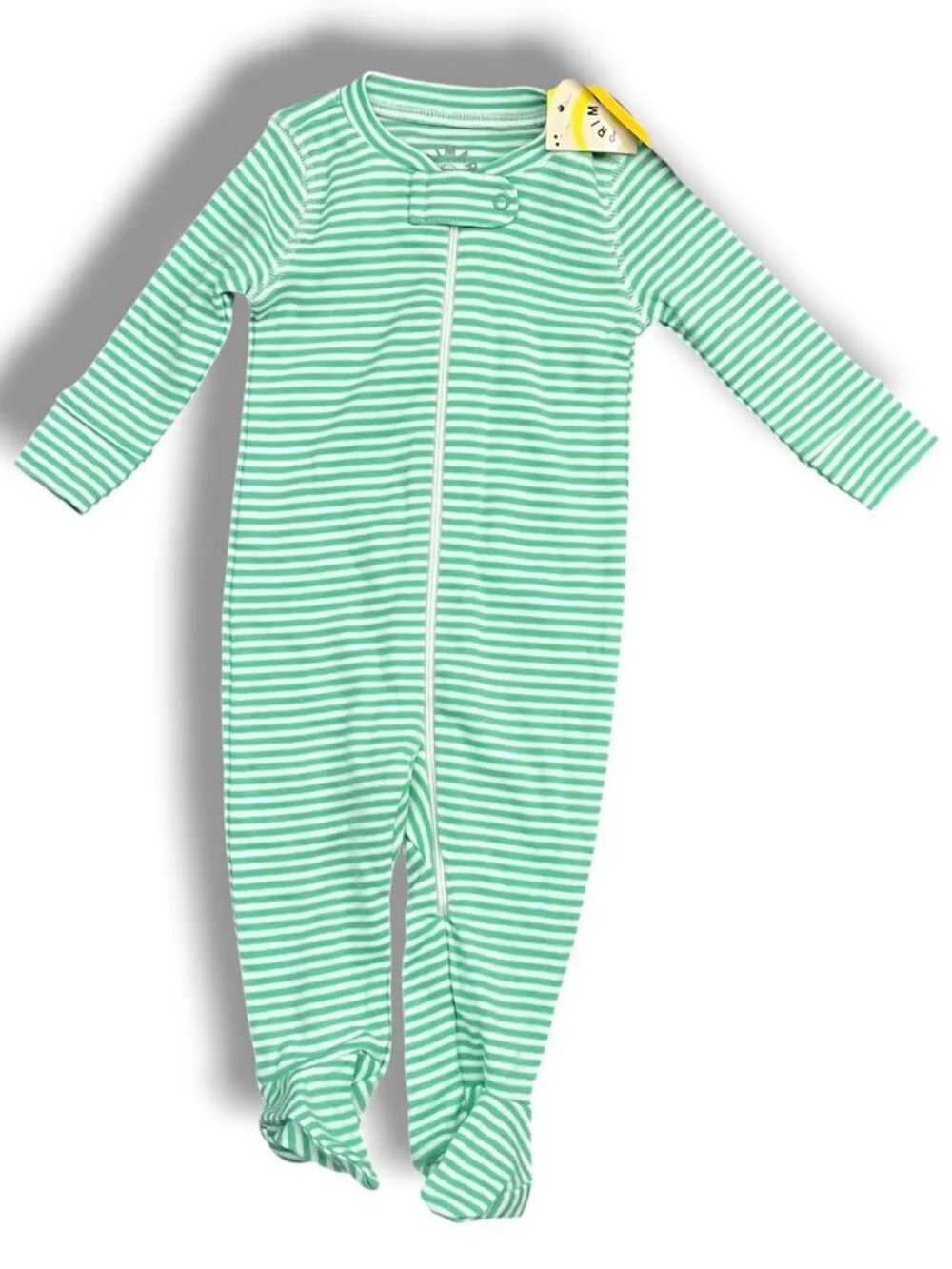 NWT Primary Green White Stripe Organic Zipped Footie Size 0-3M